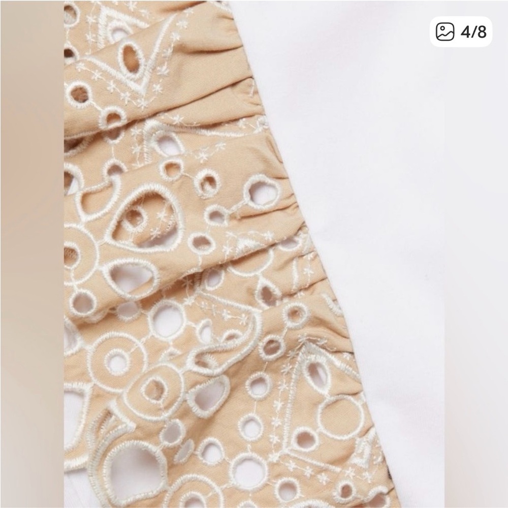 Veronica Beard White and Tan Lace Ruffle Blouse - Picture 4 of 10